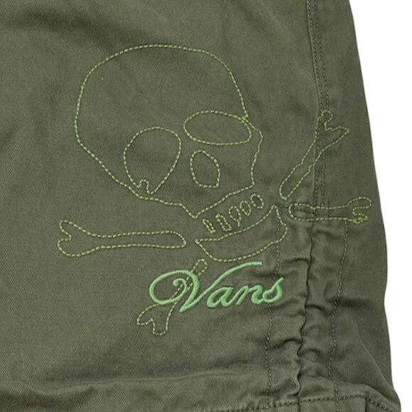 VANS Army Green Drawstring Cinch Embroidered Skull Motif Straight Short Skirt - Picture 5 of 16
